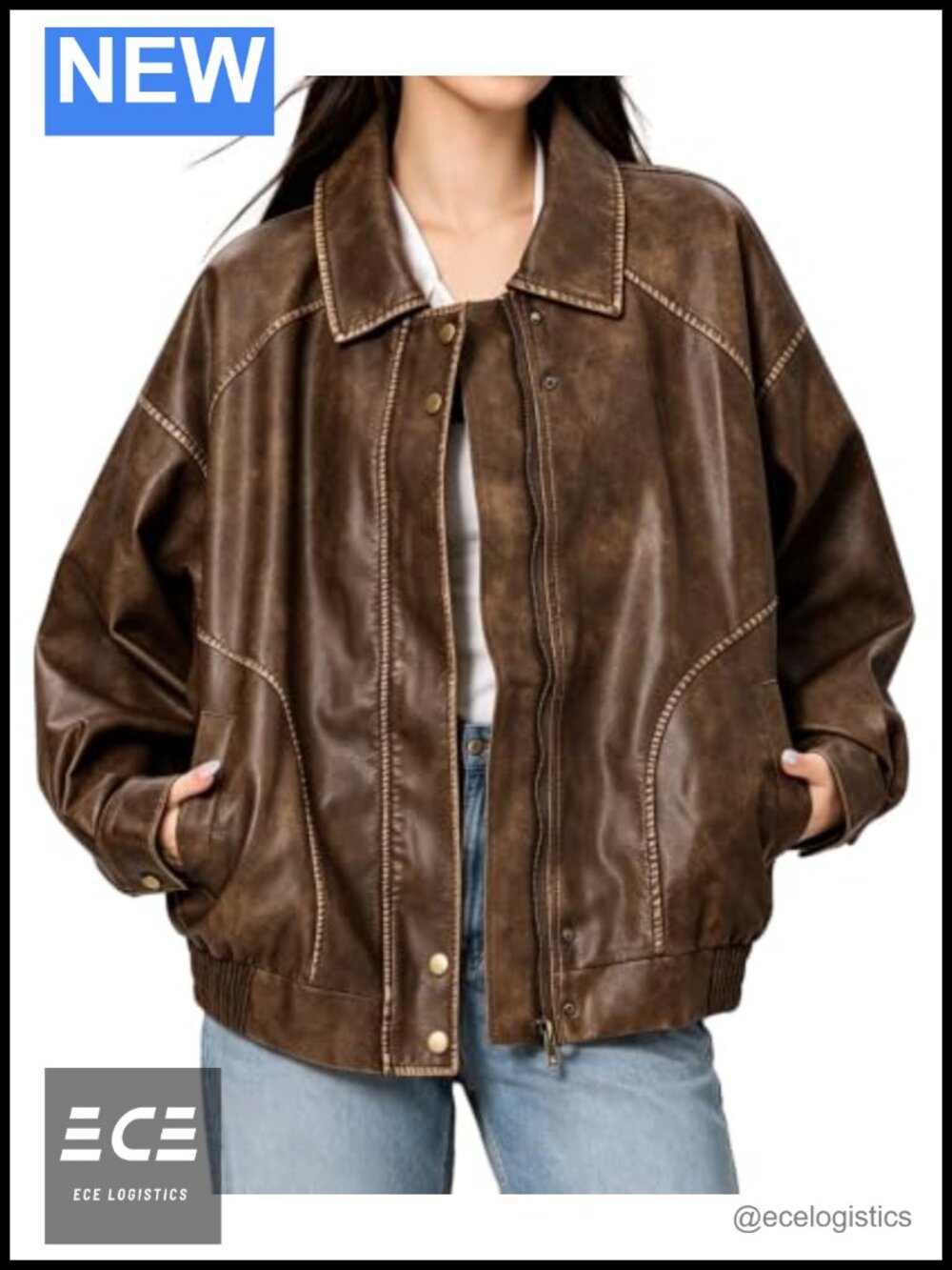 Oversized Faux Leather Jacket Vintage Y2K Motorcycle Coat Fall Fashion